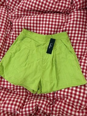 Lulu's Bright Lime High-Waist Pleated Women's Shorts